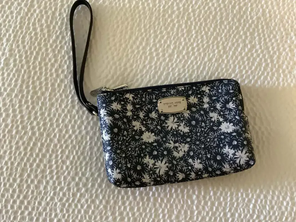 Michael Kors Navy Floral Daisy Double Zip Wristlet